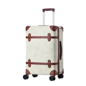 20-Inch Vintage PU Leather Carry-On Suitcase | TSA Lock & Silent Spinner Wheels
