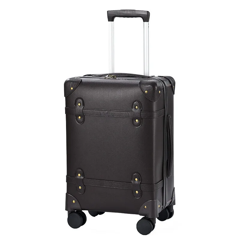 20-Inch Vintage PU Leather Carry-On Suitcase | TSA Lock & Silent Spinner Wheels - Image 3